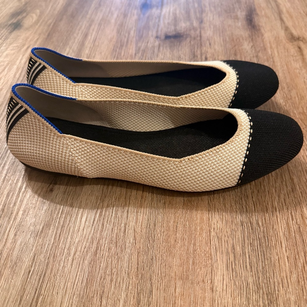 Rothy's The Square in Tuxedo Cap Toe Knit Flats Women's 8.5 Minimalist Preppy - Picture 2 of 7